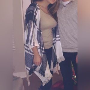 Blue and white plaid poncho / shrug